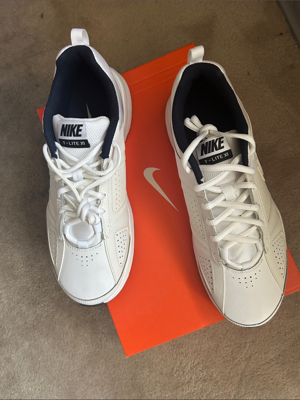 Nike Men's White and Navy T-Lite XI Sneakers